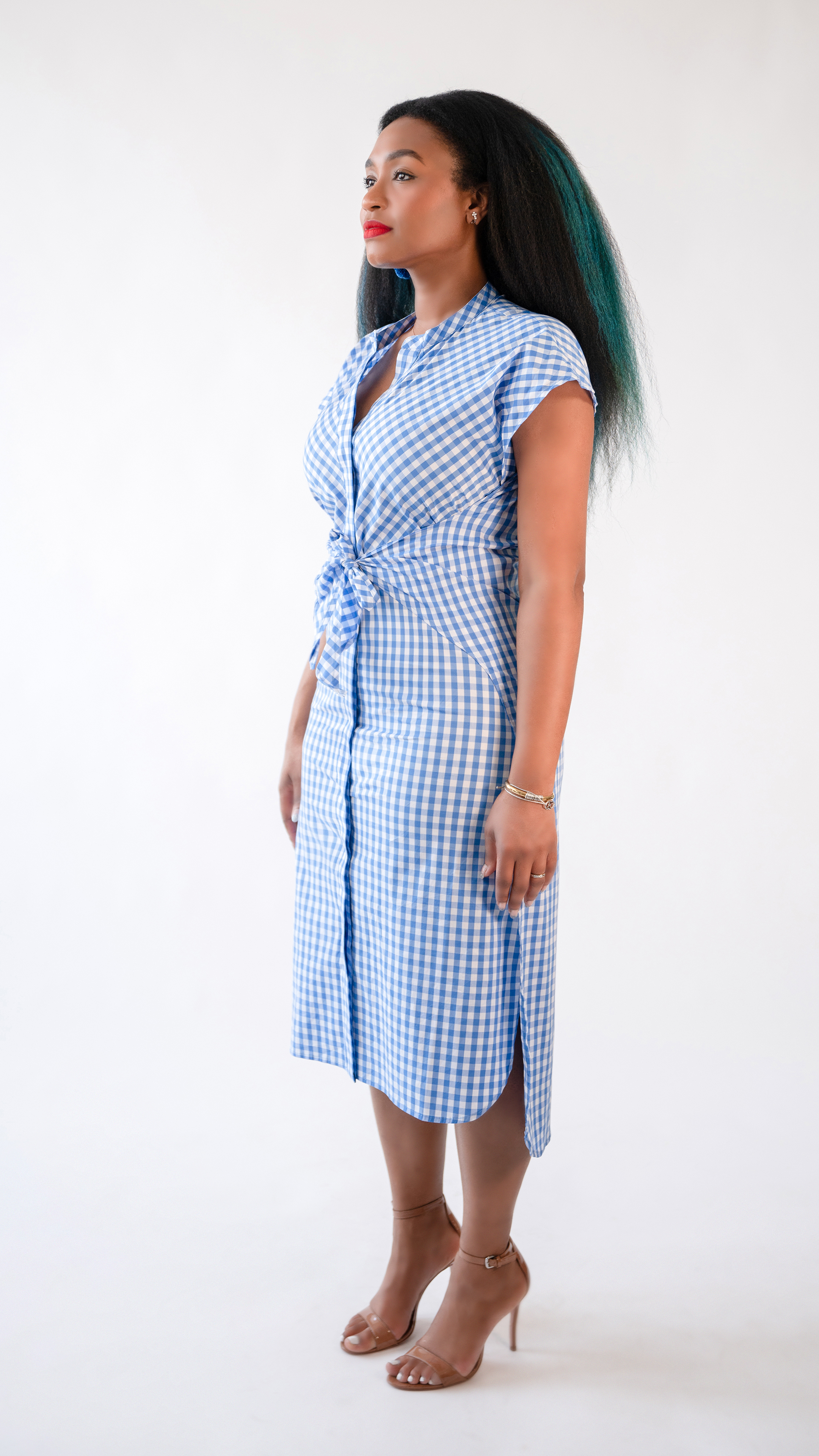 W2233 – Tie-Waist Shirt Dress – BLUE GINGHAM CHECK – Evryday Jane